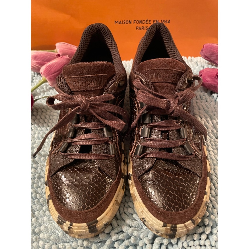 Roberto Cavalli Leather Suede Camo Sole Sneakers
